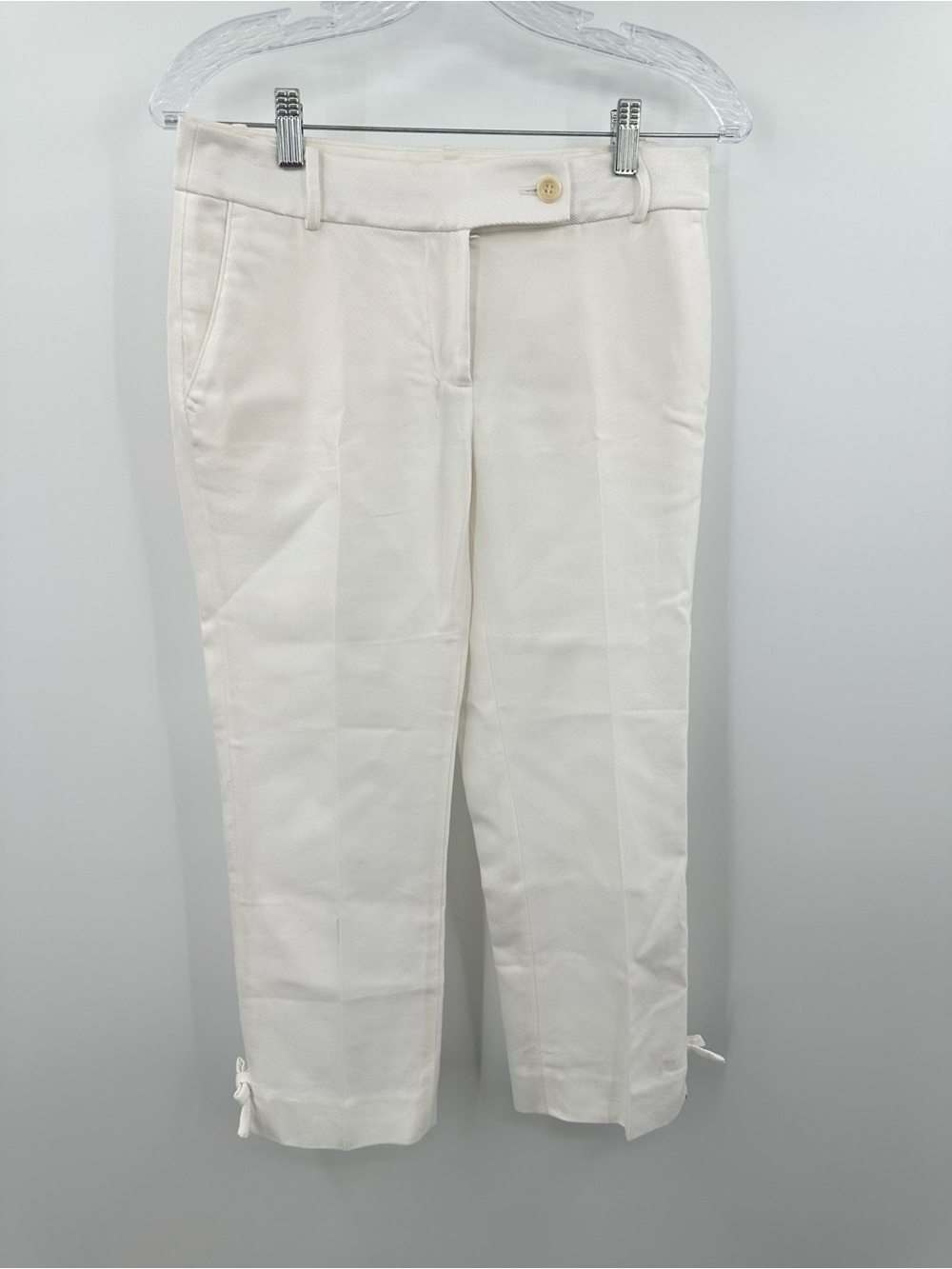 Kate Spade Women's White Cropped Bow Accent Ponte Ankle Trouser Pants Size 2